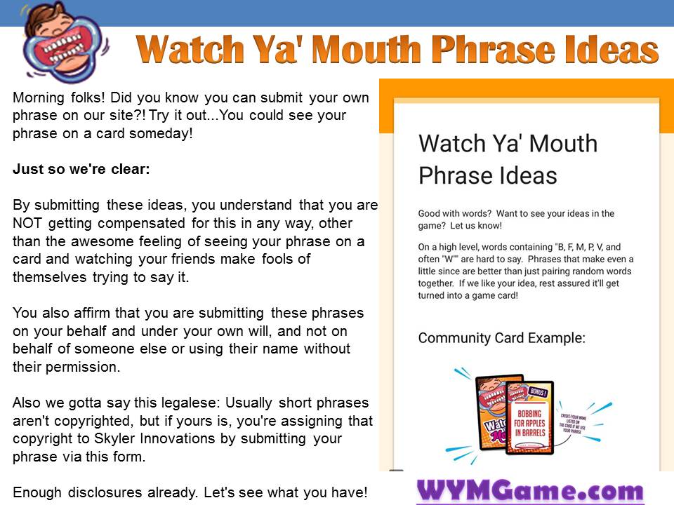 Watch Ya' Mouth Phrase Ideas Watch Ya' Mouth Guard & Speak Out Game
